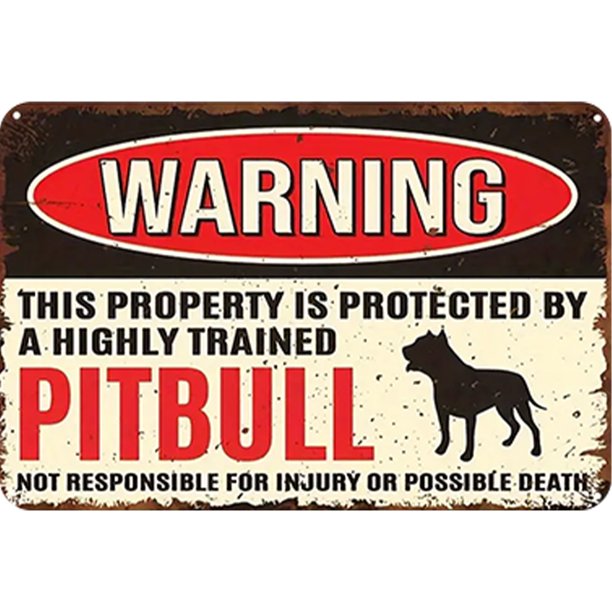 Placa Metal Vintage Pit Bull Barra Pintura Hierro Rectangular Advertencia 30x20cm