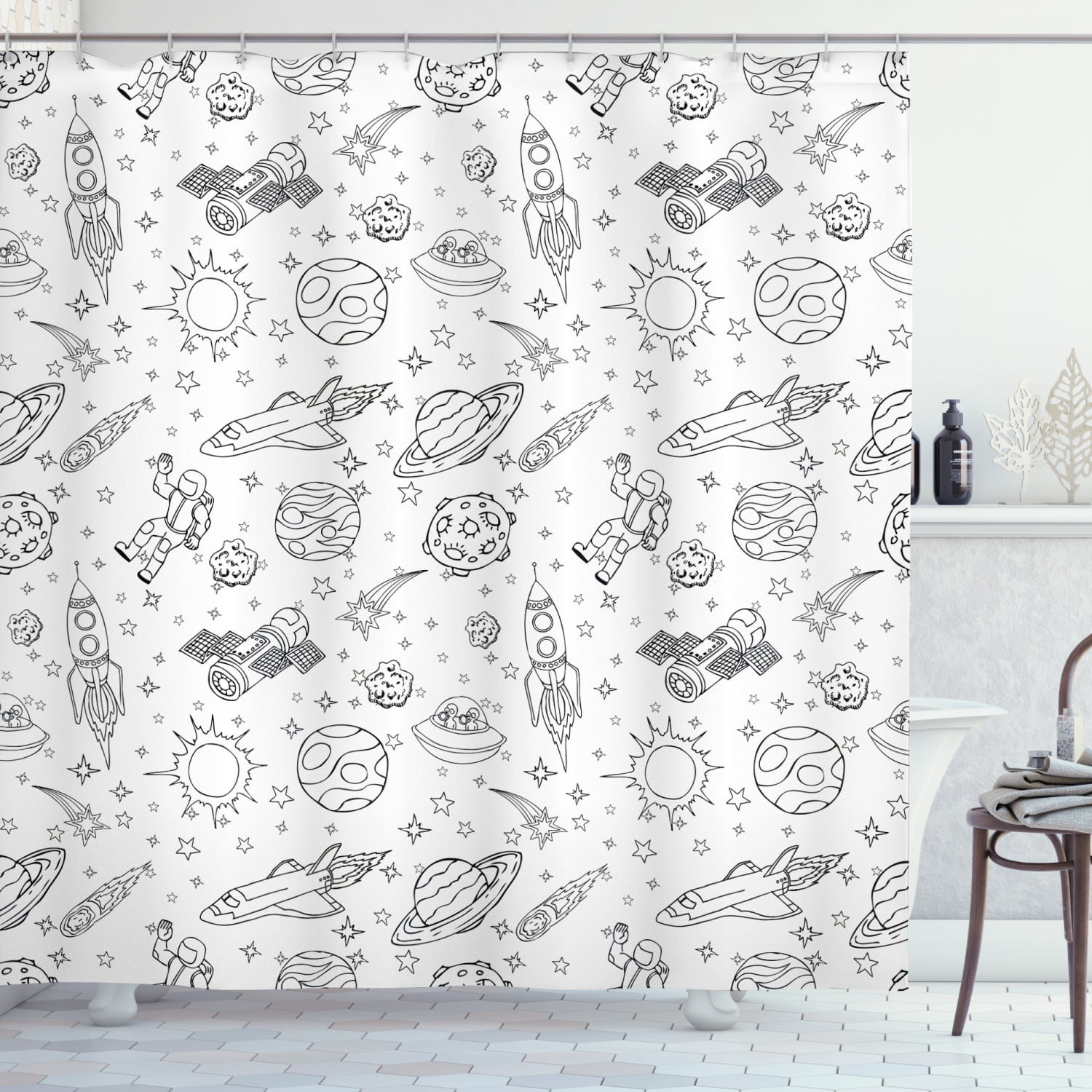 Black and white racing flag Shower Curtain Bedroom Waterproof Fabric & 12Hooks 