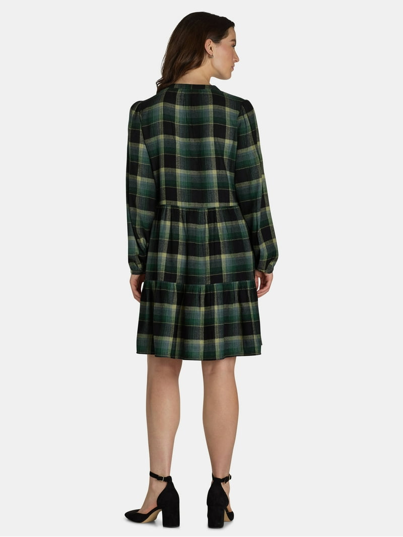 plus size green plaid dress Elaquor Plus Size Green Plaid Dress Wedding Guest Party Sleeveless Straps Puff Sleeve Slim Fit High Waist Flounce Hem A-Line Boho Vacation M,4XL