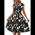 thumbnail image 2 of Vestido Floral para Invitada de Boda, Cuello Redondo, Corta, Cintura Anudada, Midi, Fluido, Estilo Bohemio, para Playa Negro XL, 2 of 9
