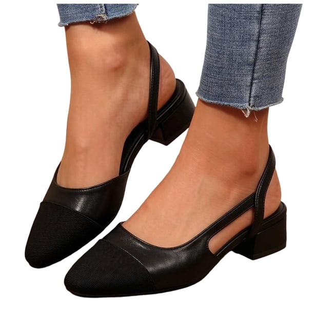 Womens Chunky Low Heels Slingback Pumps Open Toe Patent Leather Wedding Party Office Dress Shoes Comfortable Versatile（Black，Size 10)