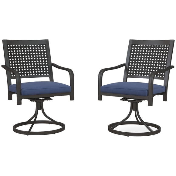 Navy Blue 2-Piece Patio Swivel Chairs with Cushions - Outdoor Rocker Set for Garden, Balcony & Porch - Metal Frame, 360° Swivel, Comfortable Seating