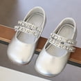 thumbnail image 2 of GiLiling Girls Mary Jane Dress Flats, Rhinestone Double Strap PU Upper, Lightweight Comfortable Princess Ballet Flats (Silver, 5.5-6 Years), 2 of 4