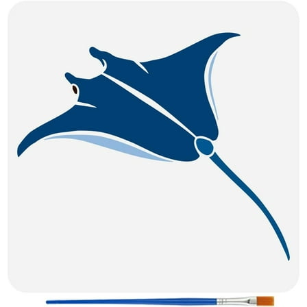 Colorful Manta Ray Painting Template with Brush 11.8x11.8inch Fish Silhouettes Painting Template Marine Animal Theme Painting Stencil Devilfish Painting Stencils Reusable DIY Art Craft Stencil