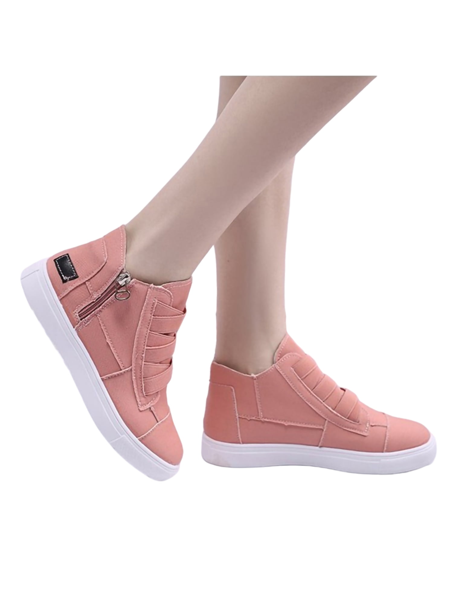 Womens side zip Canvas platform High top casual comfort sneakers ankle shoes 