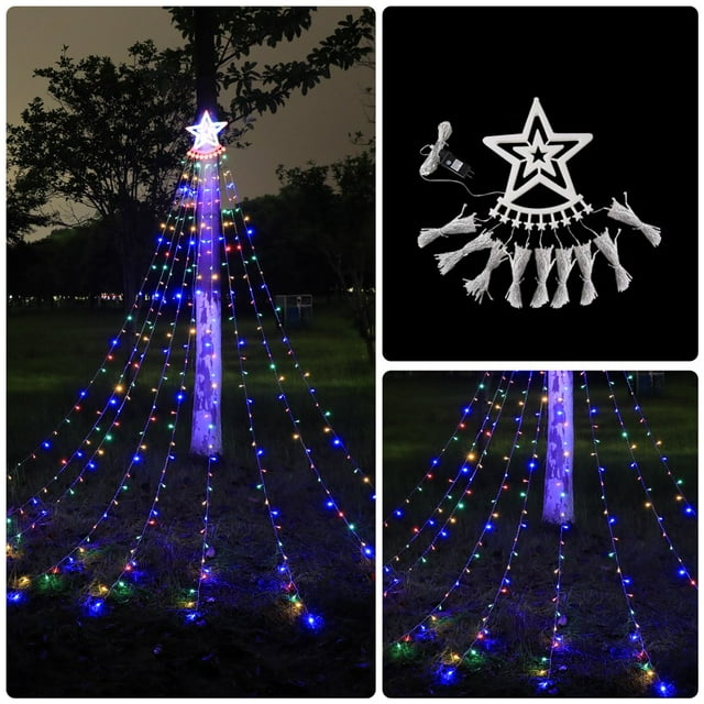 Star Topper Christmas Tree Lights 11.5ft Outdoor Led Waterfall Lights For Holiday Party Decorations Yard