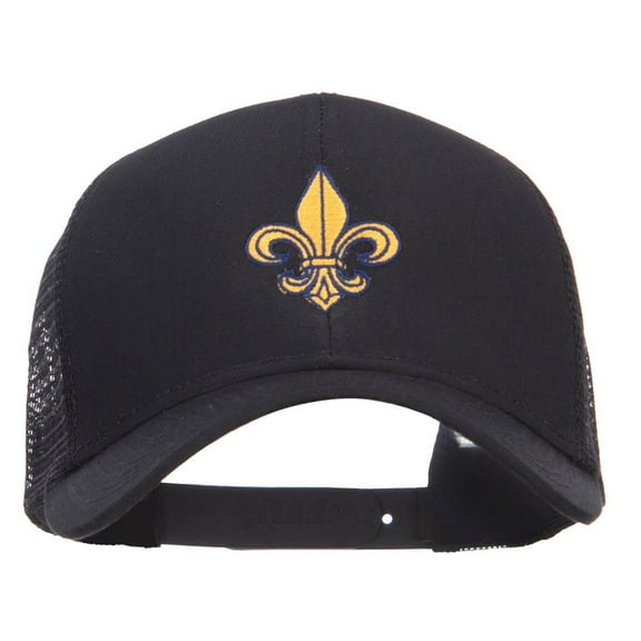 Fleur De Lis Embroidered Mesh Cap - Black OSFM