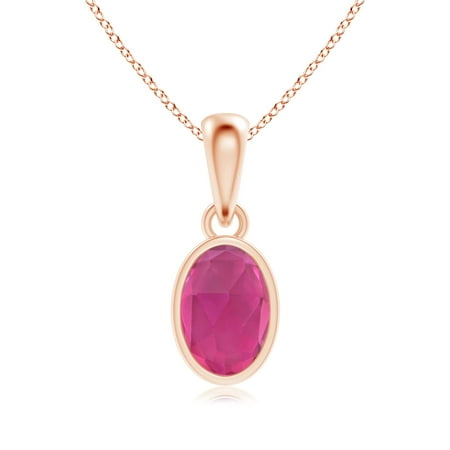 Oval Pink Tourmaline Pendant - October Birthstone Pendant Necklaces - Oval Pink Tourmaline Solitaire Dangle Pendant in 14K Rose Gold (6x4mm Pink Tourmaline) - SP1226PT-RG-AAA-6x4