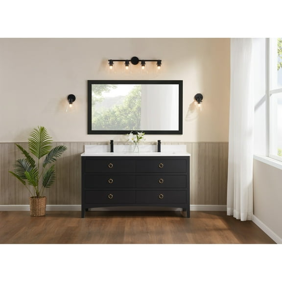 Legion Furniture WS2518-60-TB 60 in. Tricorn Black Finish Solid Wood Sink Vanity, 1 ft. Artificial Stone Top