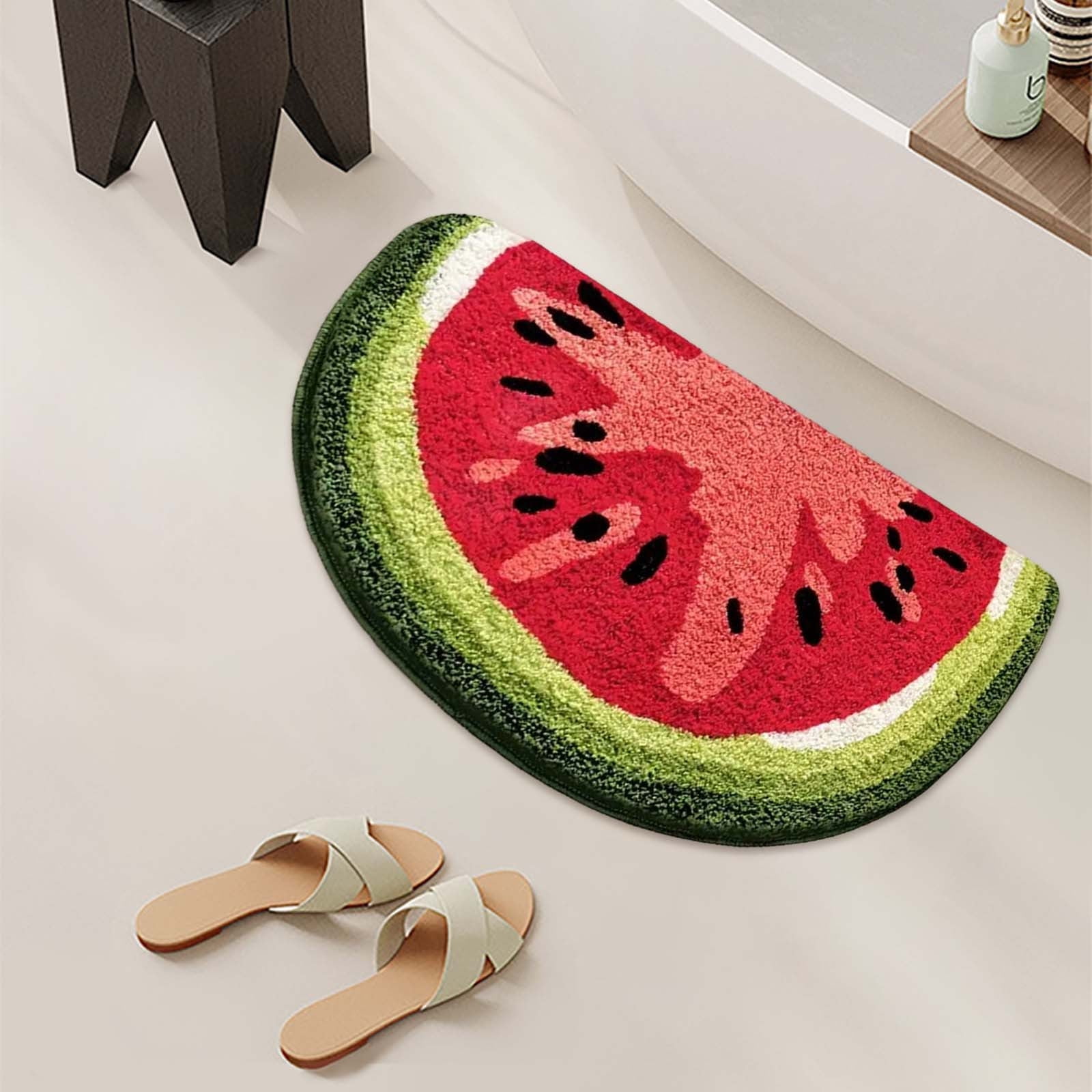 Playtime Cozy Watermelon Cute Fruits Half Round Shaped Bedroom Bathroom Doorway Kitchen Floor Rug Carpet Water Absorption Non-Slip mat for Kid's Room (Red, 40 * 60CM)
