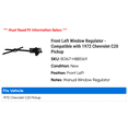 thumbnail image 2 of Front Left Window Regulator - Compatible with 1972 Chevy C20 Pickup, 2 of 2