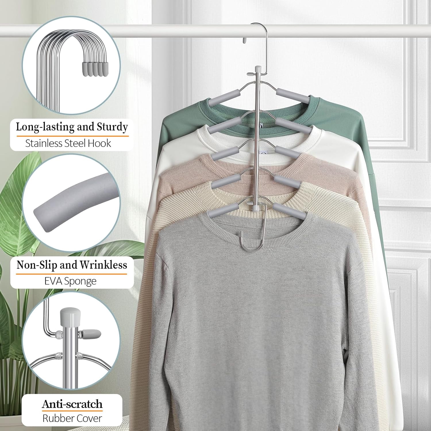 Clothes Hangers Space Saving Shirt Organizer, Non Slip Multi Shirt Hangers for Closet with Foam Padded Closet Organizers and Storage for Sweater Hoodie Blouse Coat Dress Short Black 4 Pack