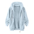 thumbnail image 4 of Tiqkatyck Womens Long Sleeve Tops Women's Plus Size Solid Color Sweatershirt Hooded Pullover Warm Wool Plush Coat Zipper Top Trench Coats for Women Light Blue, 4 of 5