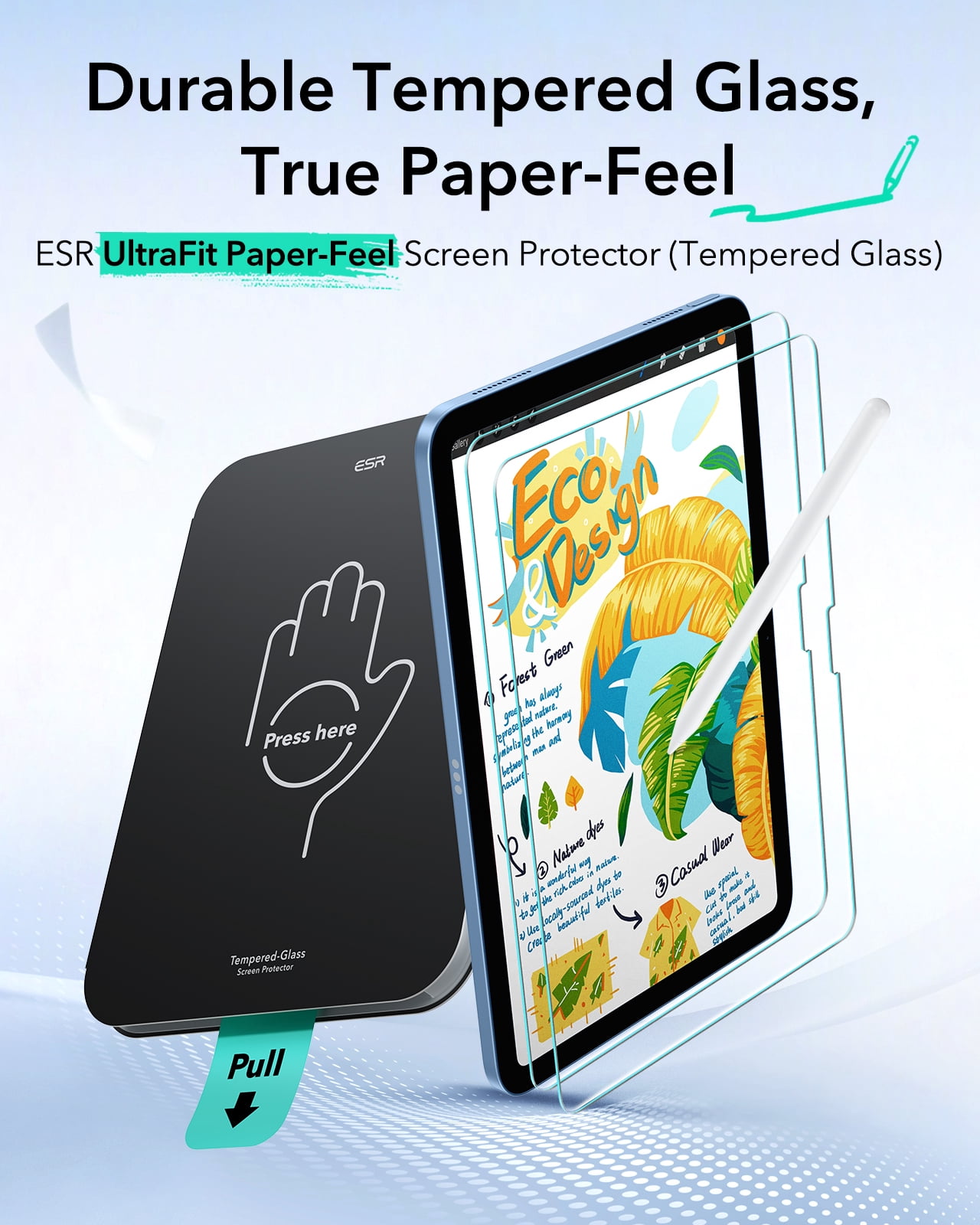 ESR Paper-Feel Screen Protector Compatible with iPad (A16) 11th/10th Gen(11/10.9 Inch, 2025/2022), 9H Matte Tempered Glass with UltraFit Tray, Anti-Glare, Write & Draw Like on Paper, 2 Pack