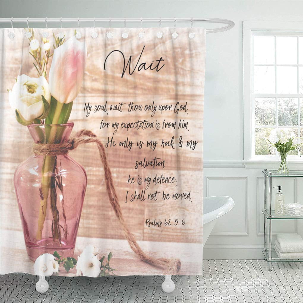 SUTTOM Faith Vintage Chic Floral Wait Verses Scripture Shower Curtain