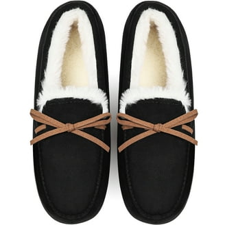 Joyspun Women's Suede Moccasin Slippers, Wide Width Available