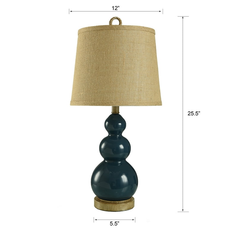 Nautical Table Lamp – Burlap Shade – Circle Faux Rope Finial