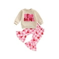 thumbnail image 2 of Loicainy Toddler Baby Girl Valentine's Day Outfits 3 6 12 18 24 Months 2T 3T Letter Embroidery Long Sleeve Round Neck Pullover + Plaid Flare Pants 2 Pcs Clothes Set, 2 of 9