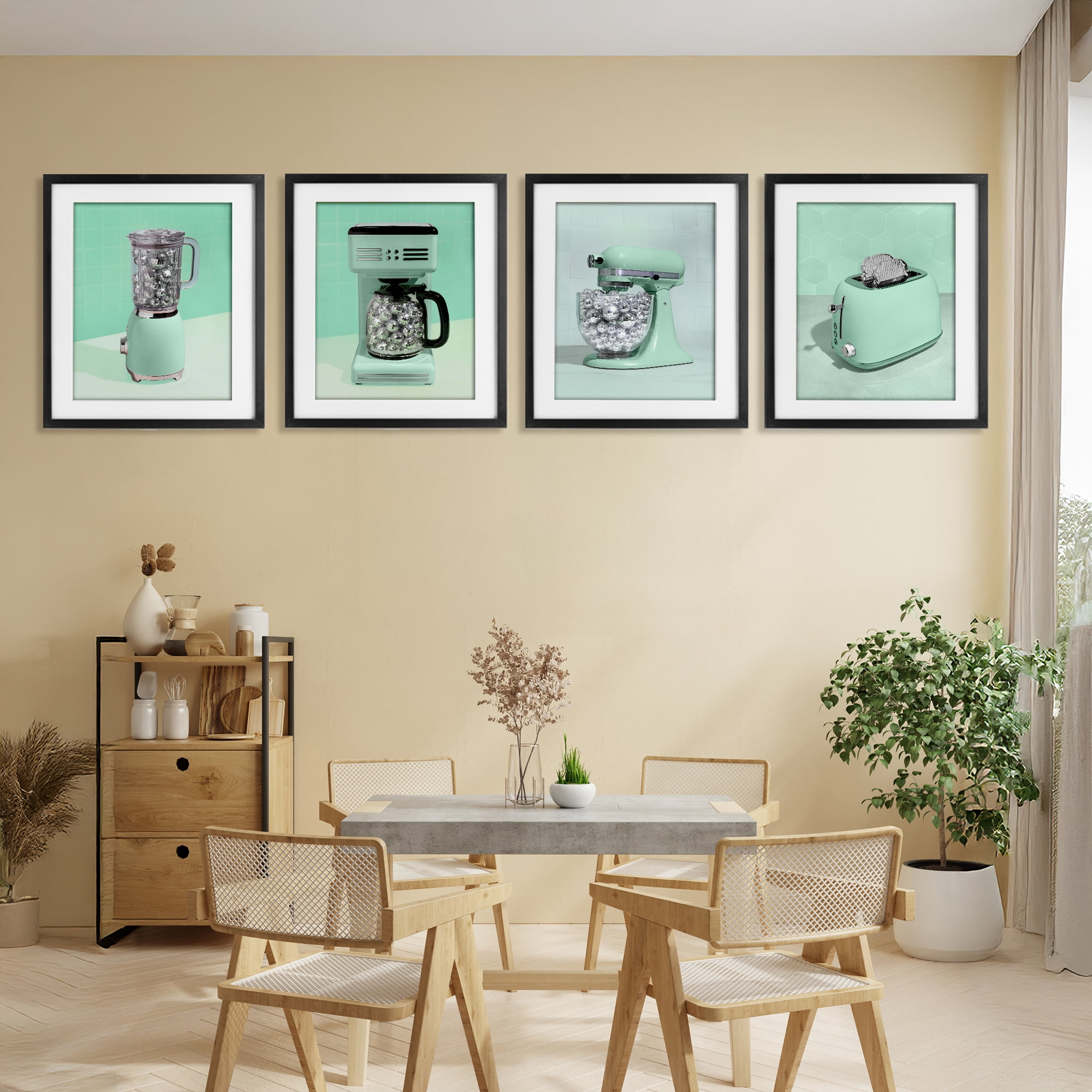 Stupell Industries Disco Drink Blender over Green 4 Piece Black Framed Print Under Glass Set, design by LISH Creative