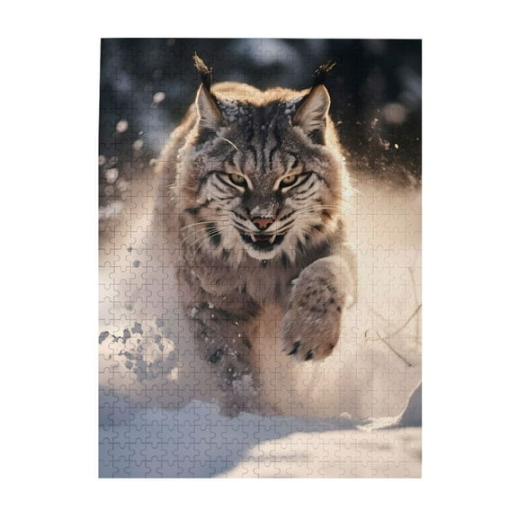 Bobcat Snow Winter HuntersS 500-Piece Wooden Jigsaw Puzzle for Adults, Fun & Challenging Family Game, Stylish Wall Decor & Holiday Gift
