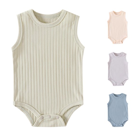 Baby Boy Girl Solid Romper Ribbed Sleeveless Bodysuit Jumpsuit Knitted Outfits Clothes 3 Month Girl 12-18 Months