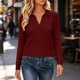 thumbnail image 5 of Fewfanhot Sweaters for Women Cable Knit Long Sleeve Polo V Neck Fall Outfits Collared Cropped Waist Length Pullover Sweater Top, 5 of 9