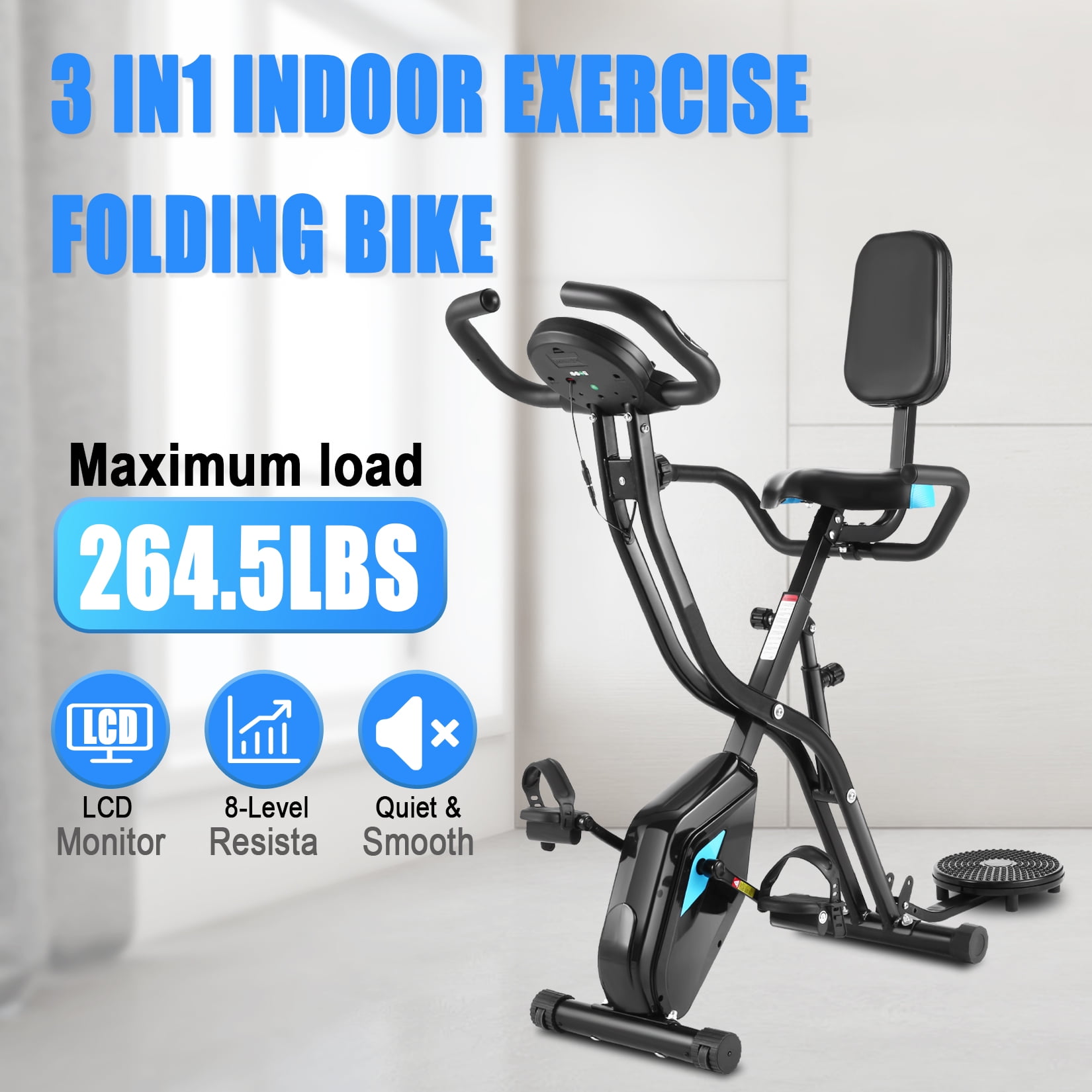 Folding Exercise Bike NEWFITMENT 3-In-1 Magnetic Indoor Cycling Bike Foldable 