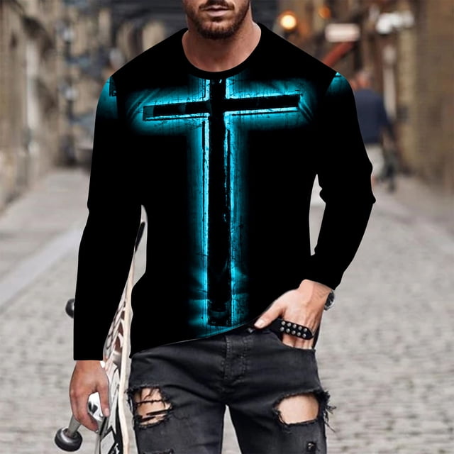 Blusas y camisas de manga larga con cuello redondo para hombre, blusa informal de manga larga con cuello redondo y estampado de rayas, blusa de poliéster para hombre
