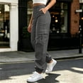thumbnail image 2 of Ghalytn Women's Elastic Waist Cargo Jogger Pants - Multi-Pocket Tapered Ankle Cuff Casual Outdoor Bottoms, 2 of 7