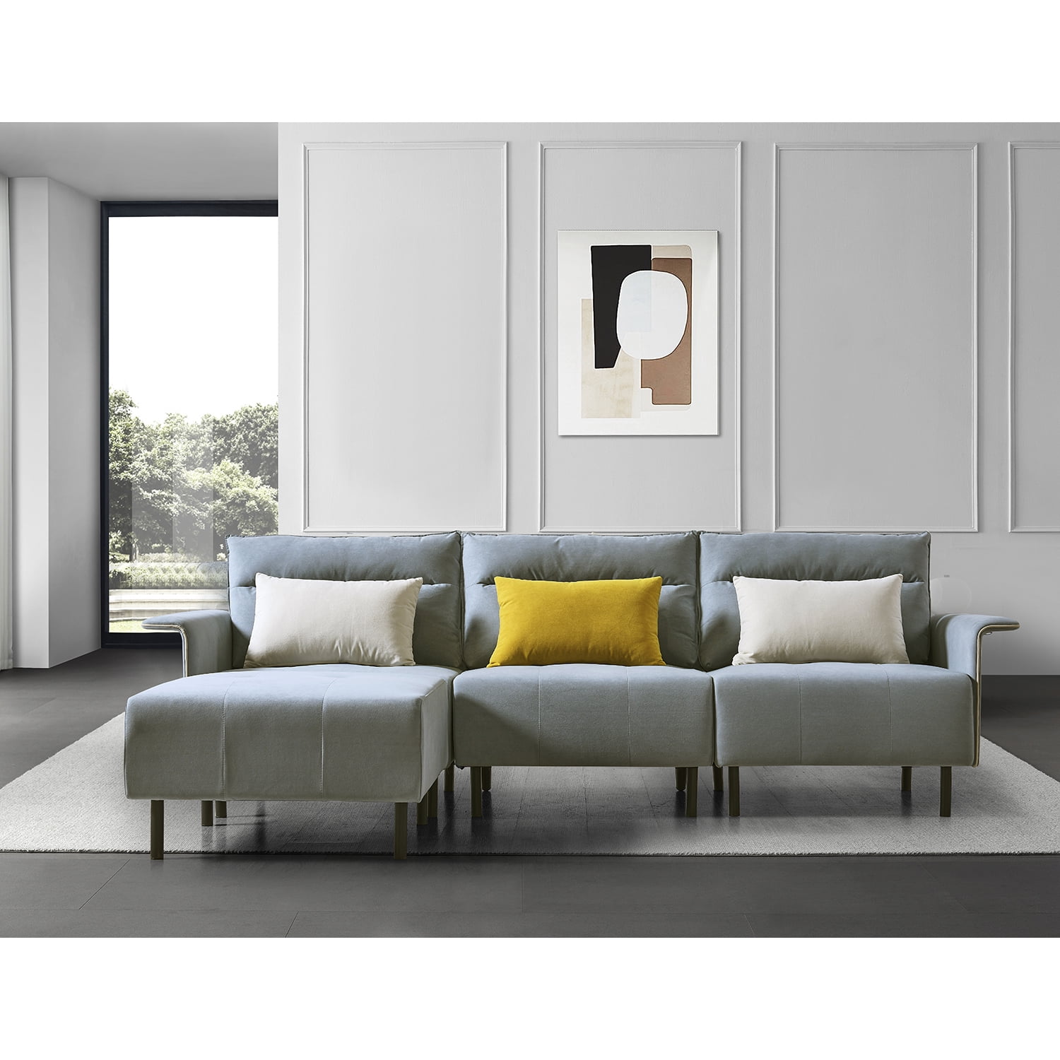 Resenkos Sofa for Room Sofa Chaise Sleeper Sofa for Small Living Room Spaces with Cushion Couch for Bedroom Mid-Century Modern Reversible Sectional Sofa, Blue
