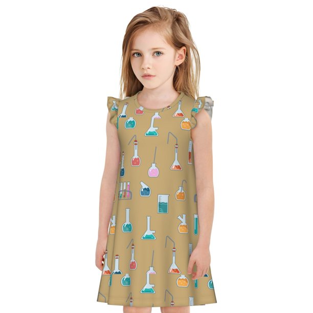 Fotbe Chemistry Class Vestido de Dormir para Niñas de 3 a 10 Años, Mangas Cortas, Estilo Princesa, Pijama Camisón con Mangas Voladas-Large