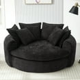 thumbnail image 2 of Oversized Chaise Lounge Chair Indoor, 60" Round Chenille Deep Seat Cloud Couch with Dual-Layer Cushion, Sleeper Boneless Couch Accent Chair for Living Room, Black, 2 of 9