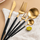 thumbnail image 5 of Juego de vajilla de acero inoxidable de 24 piezas, cubiertos, cuchara, tenedor, cuchillo, cubiertos occidentales, cubiertos, negro y dorado, 5 of 6