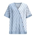 thumbnail image 5 of Summer Tops for Women Plus Size Solid Color Summer Plus Size V-Neck Fashionable Striped Button Short Sleeved T-Shirt Top Womens Blouses Gray 4XL, 5 of 9