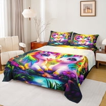 Castle Fairy Boys Girls Animal Unicorn Twin Sheet Sets 3pcs,Floral Flower Butterfly Twin Fitted Sheet Microfiber,Abstract Gradient Breathable Flat Sheet,Luxury Bedroom Decor