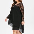 thumbnail image 1 of Women Casual Plus Size Sheer Lace Sleeve High Low Hem O-Neck Swing Dress, 1 of 9
