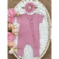 thumbnail image 2 of 2 Sets Warm & Comfy Short Sleeve Infant Onesie Set with Flower Headband- Soft Regular Fit Bodysuit for Summer/Fall, 2 of 5
