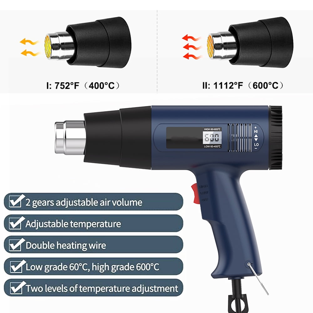 Heat Gun 2000W with 4 Nozzles, Hot Air Gun 752-1205 Dual-Temperature  Settings for Shrink PVC Tubing/Wrapping/Crafts