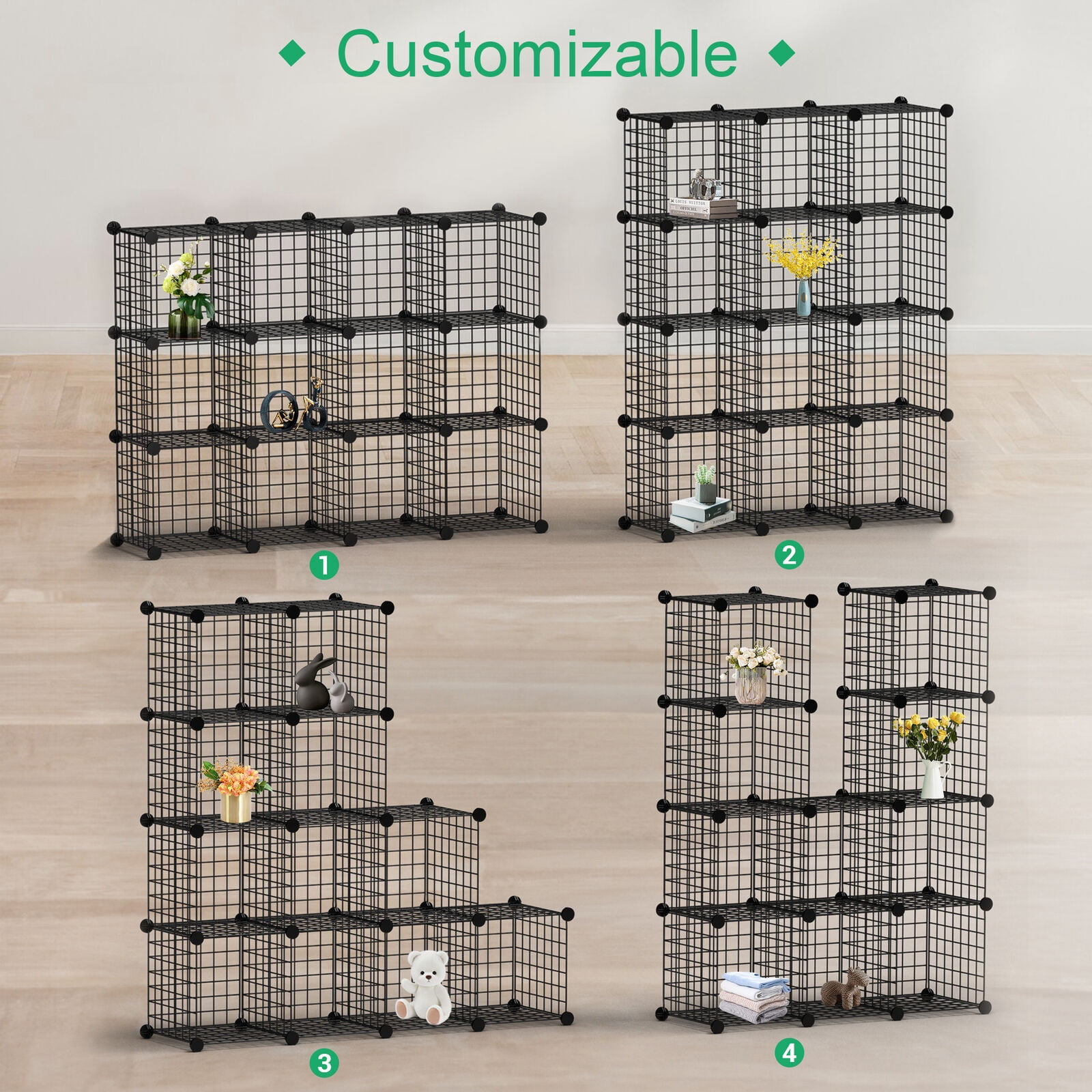 LINJH 12-Cube Wire Cube Storage Organizer Shelving Wire Shelves Rack Modular Bookshelf