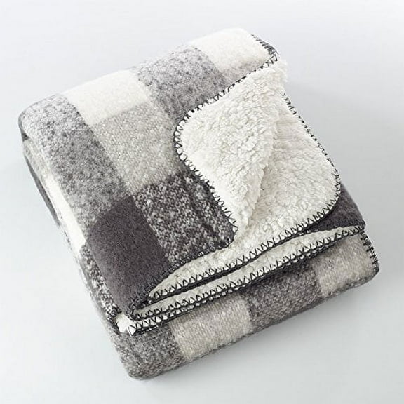 Fennco Styles Faux Mohair Design Sherpa Throw - Grey and White