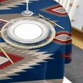 thumbnail image 4 of Western Blue Red Round Tablecloth 60 Inch - Waterproof Fabric Table Cloth Protector, Southwest Ethnic Boho Geometric Abstract Tablecloths Washable Table Cover for Kitchen Banquet Party, 4 of 6
