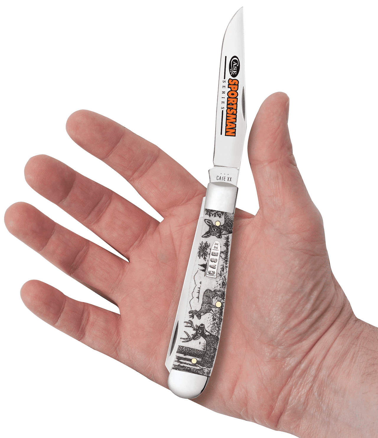 Case Trapper Sportsman Deer Series Pocket Knife 3.27" Clip/Spey Tru-Sharp Stainless Blade Bone Handle Natural