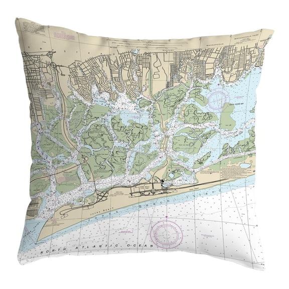 Betsy Drake Interiors E. Shinnecock Bay to Rockway Inlet S. Oyster Bay, NY Nautical Map Small Noncorded Pillow