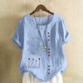 thumbnail image 1 of Hauts d'Été pour Femmes DYTTDG T-Shirt Mode Imprimé Grande Taille Col Rond Manches Courtes Blouse Décontractée Ample Hauts pour Femmes Liquidation Moins de 10 Bleu Clair,XXXXL, 1 of 4