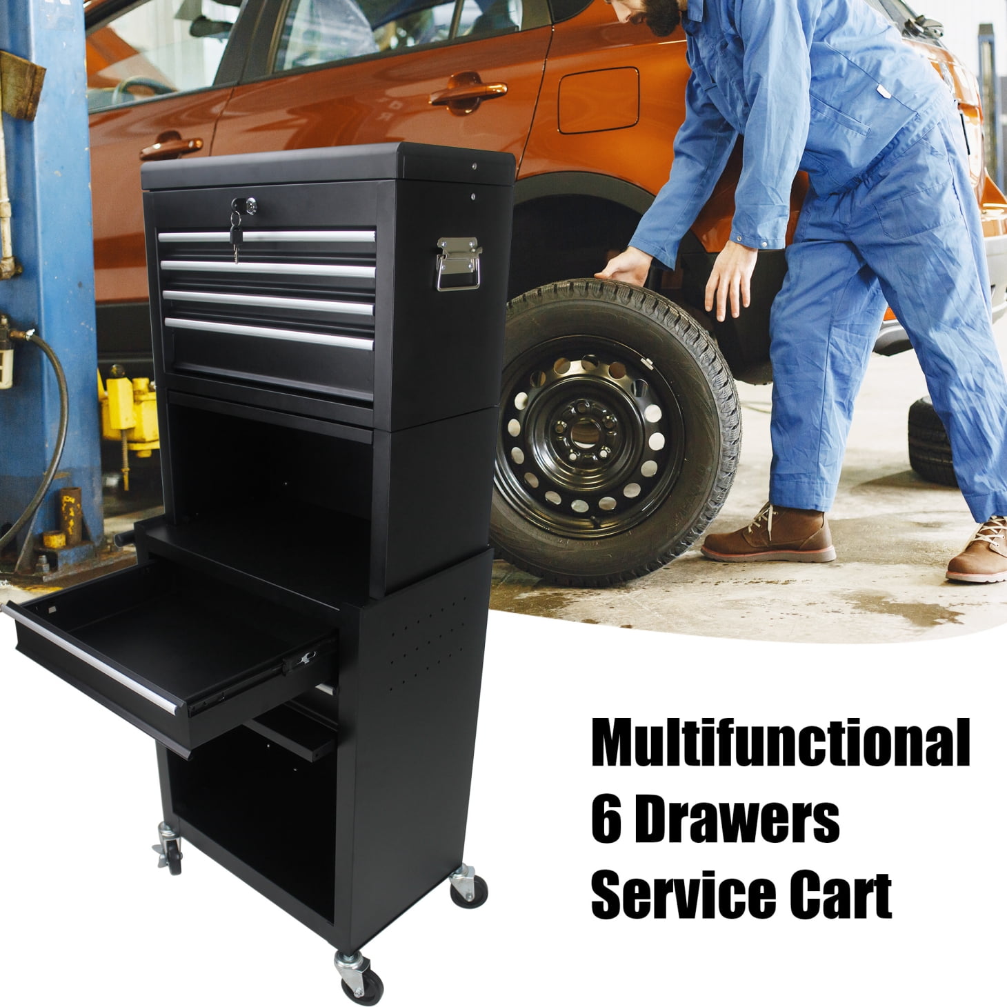 Goplus 6-Drawer Rolling Tool Chest With Lockable Wheels - Extra Large Tool Storage Cabinet For Garage, Workshop