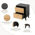 thumbnail image 6 of COZAYH Modern Farmhouse Nightstand, Drawer with Handcrafted Wood Ring Motif, 2-Drawer Black Nightstand with Short Iron Legs and Handles, 6 of 7