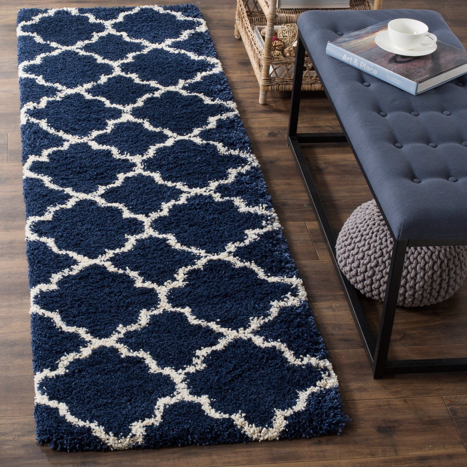 SAFAVIEH Hudson Jaye Geometric Shag Area Rug, Navy/Ivory, 6' x 9'