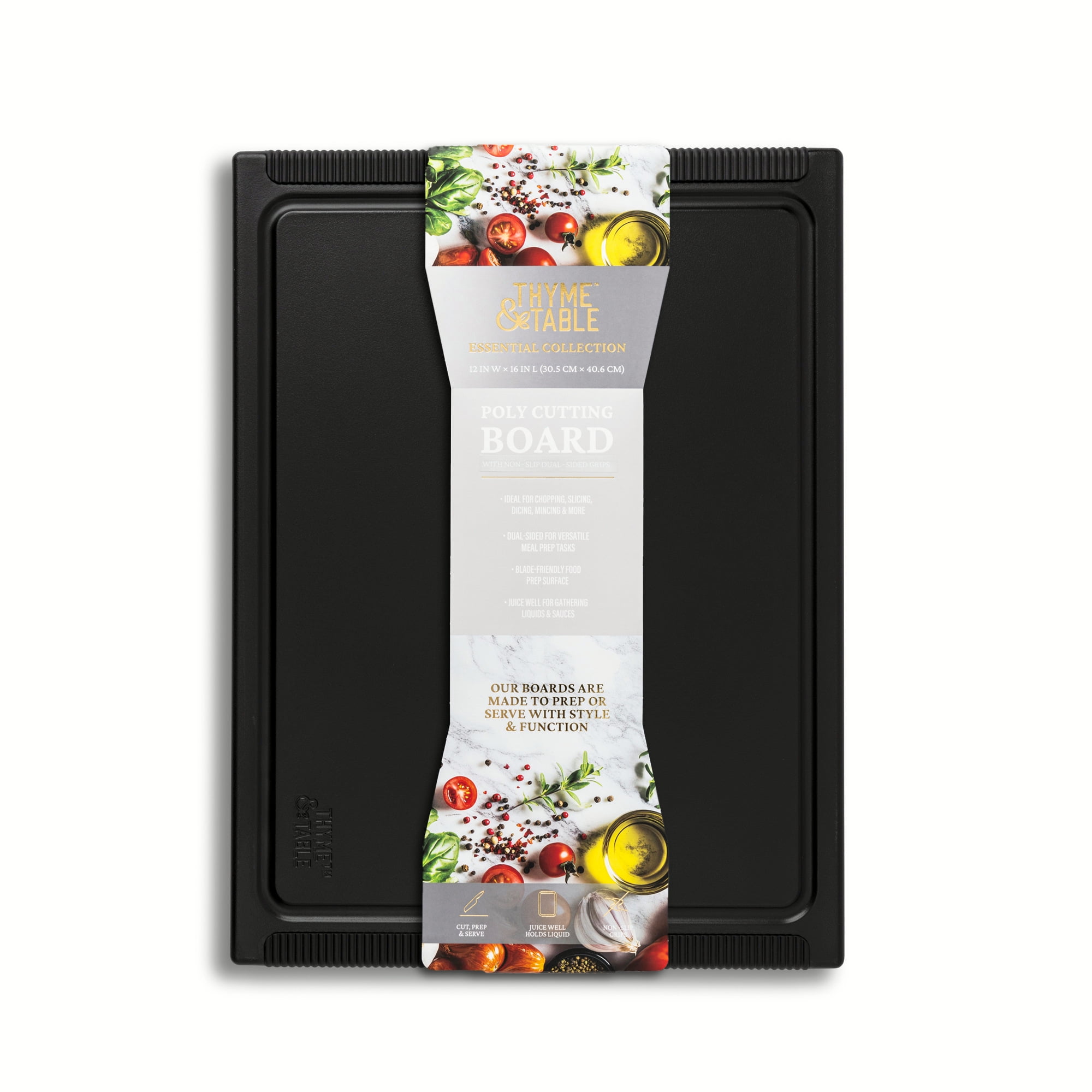 Thyme & Table Essential Poly Cutting Board, 12 in x 16 in, Black
