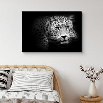 PixonSign Canvas Print Wall Art Close-Up Leopard Portrait Animals Wildlife Photography Realism Modern Dramatic Grey Dark Black and White for Living Room, Bedroom, Office - 32"x48"