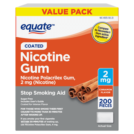 Equate Nicotine Coated Gum 2 mg, Stop Smoking Aid, Cinnamon Flavor, 200 Ct
